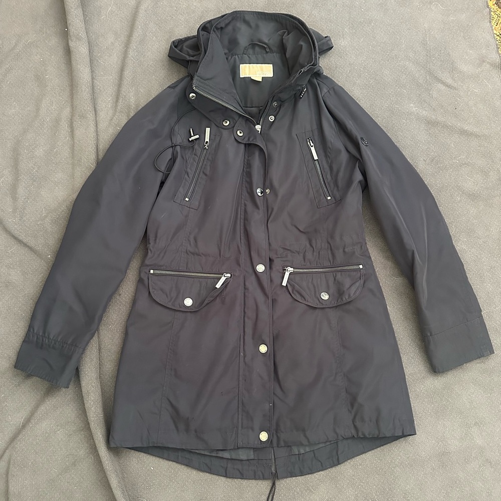 Michael Kors Black Hooded Rain Jacket